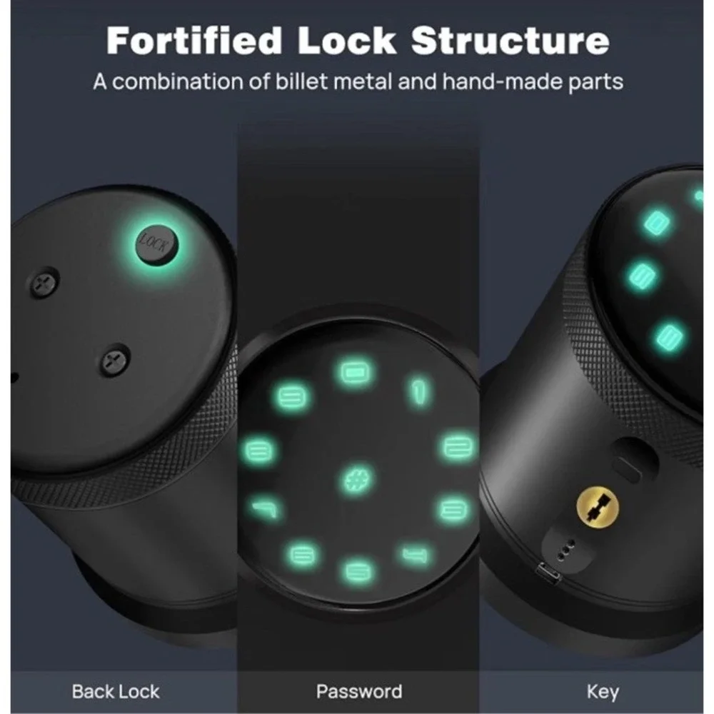 VICMEON Smart Door Knob Keyless Entry LED Keypad Bluetooth Voice Function NIB